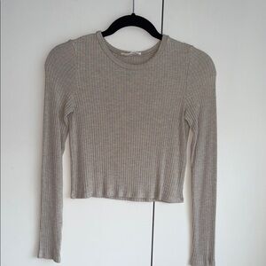 Reformation Taupe Ribbed Long Sleeve Top